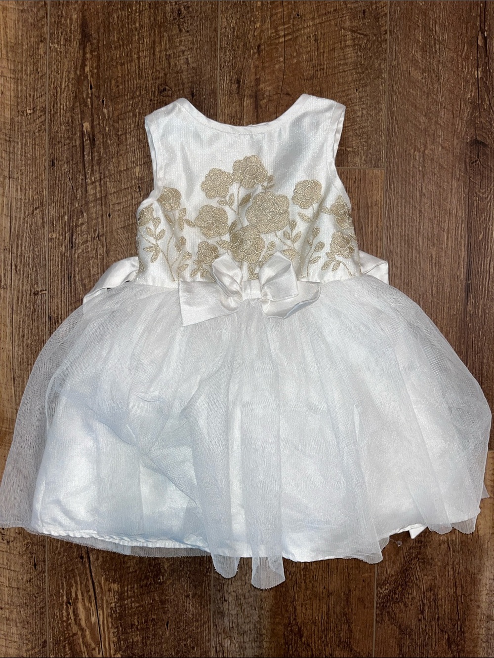 lilt White Dress with Gold Floral Embroidery and Tulle Skirt
